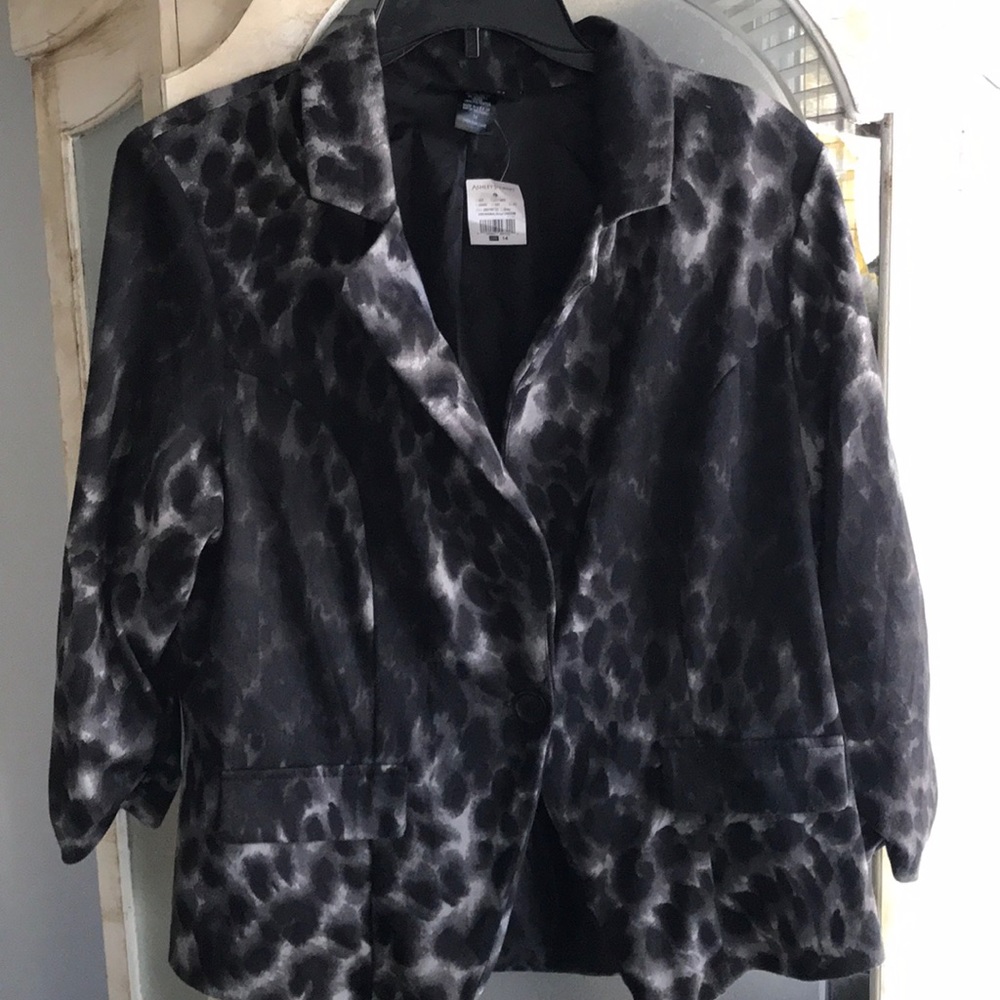 Ashley Stewart Black & Gray Animal Print Blazer